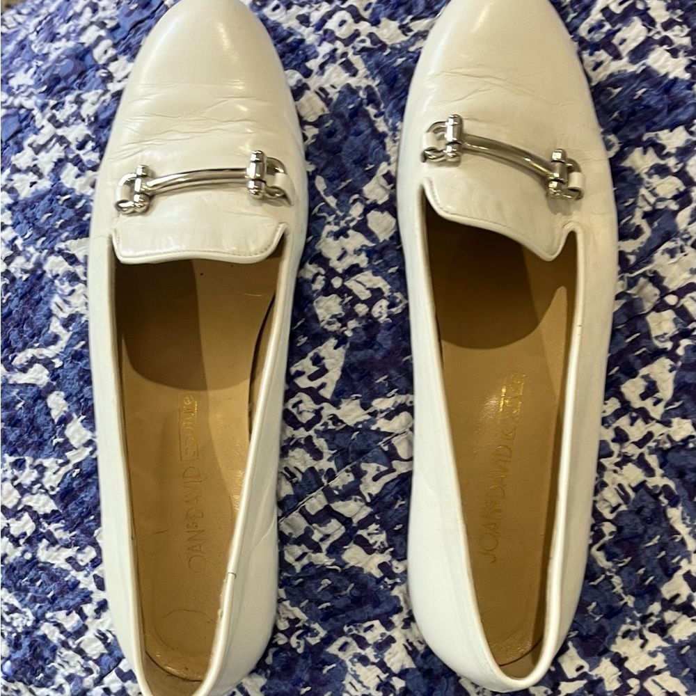 Joan & David White Flats with Silver Detail